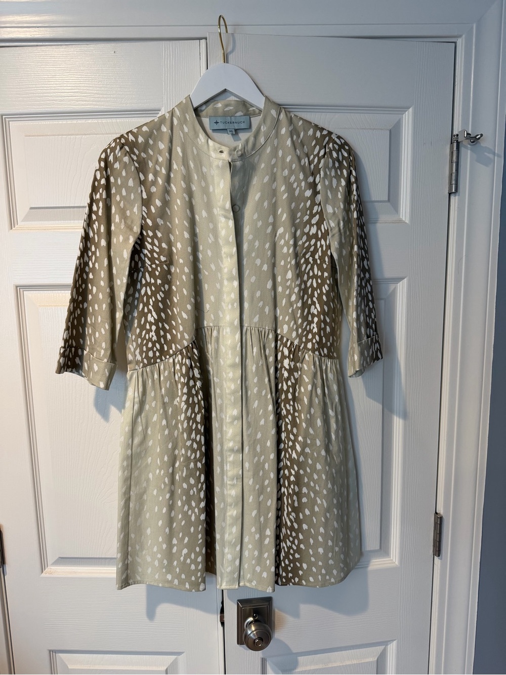 Tuckernuck Beige and White Spotted Shirt Dress